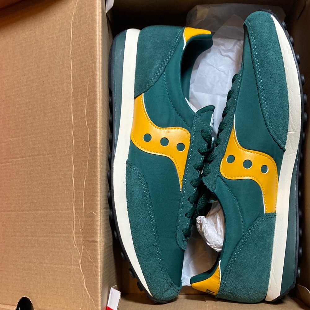 NIB Saucony Trainer 80 Unisex Men's 11 Womens 12.5 Teal & Mustard Sneakers - Picture 3 of 6